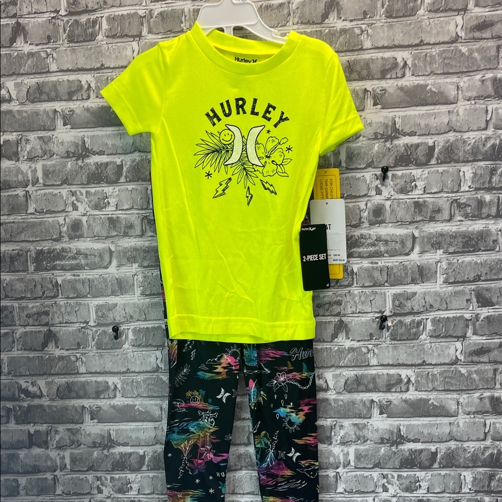 Hurley Bright Yellow Tee and Colorful‎ Leggings Set